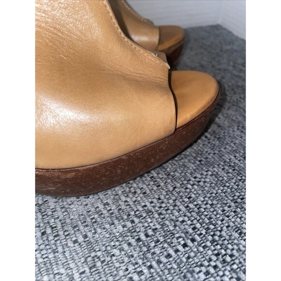 Diane Von Furstenberg DVF Mule 8.5 Leather Peep Toe Platform Chunky Boho Retro - Picture 3 of 16